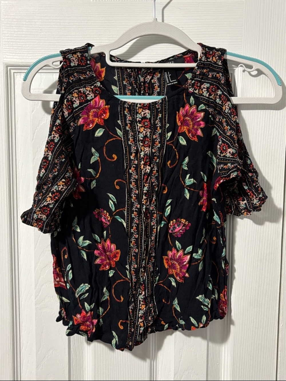 Forever 21 Black Cold-Shoulder Floral Embroidered Top